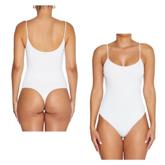 NWT Naked Wardrobe White Spaghetti Strap Bodysuit With Snap Closure Size M - Picture 1 of 3